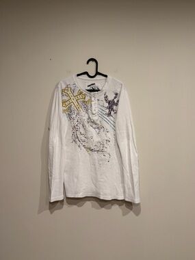 White Graphic Long-Sleeve Henley Shirt - MACHINE
